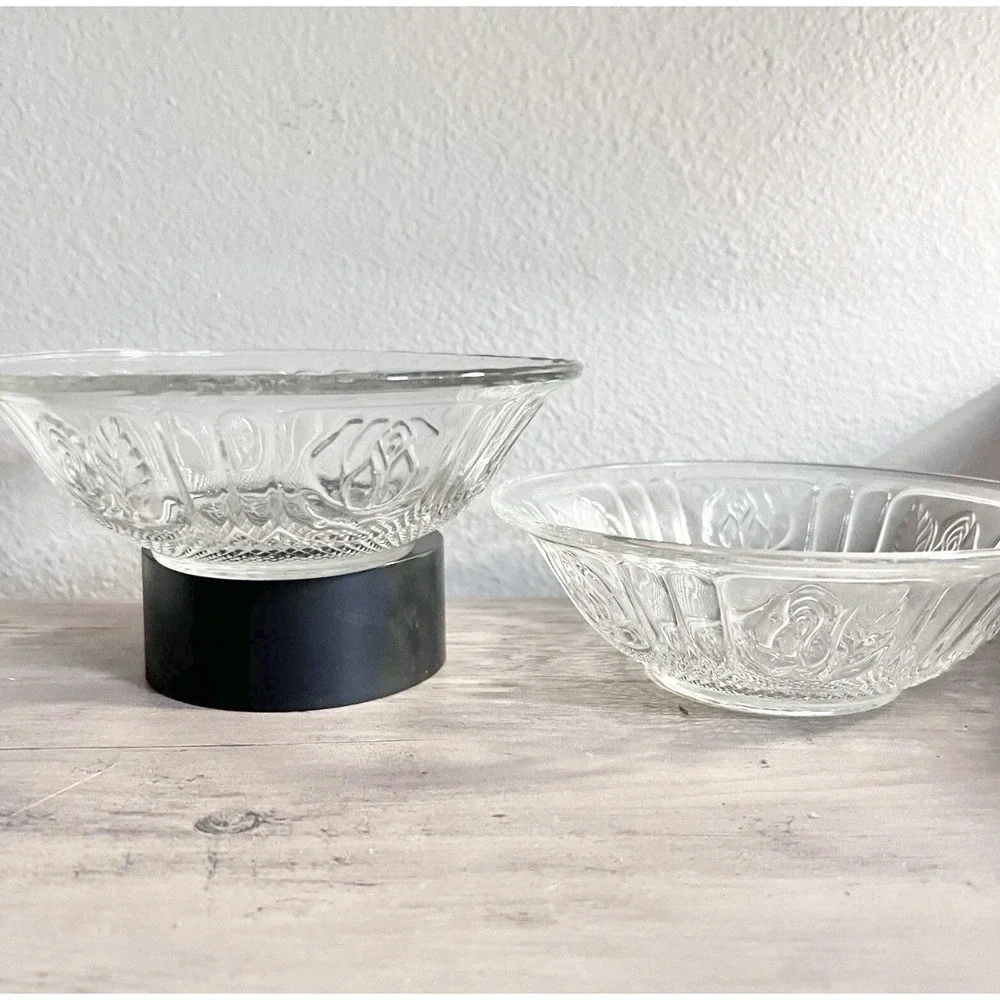 Vintage KIG Indonesia Rose Pattern Clear Glass Bowls 7